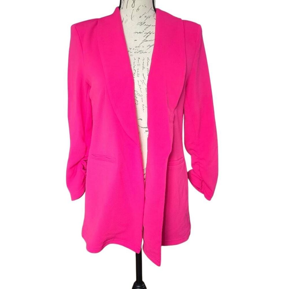 Wdirara Women's Size Small Hot Pink Oversized Push up Sleeve Open Front Blazer
